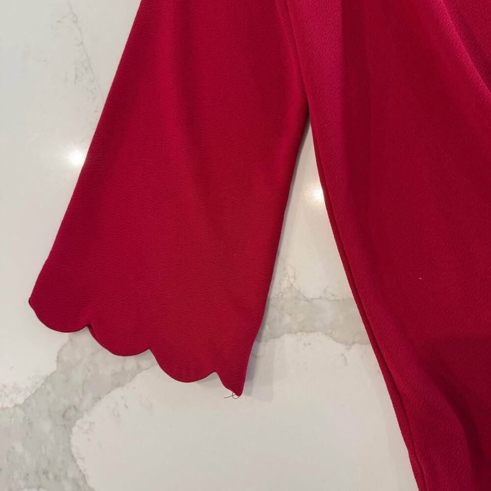 Jodifl Long Bell Sleeve Scalloped Hem Blouse Women’s Medium Bright Red Keyhole - Picture 3 of 7